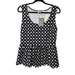 ANTHRO Postage Stamp Sleeveless Peplum White and Blk Top/Blouse